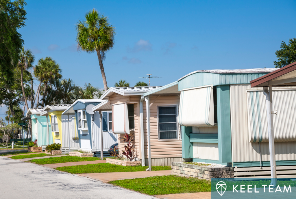 Side view of mobile homes located on the coast.