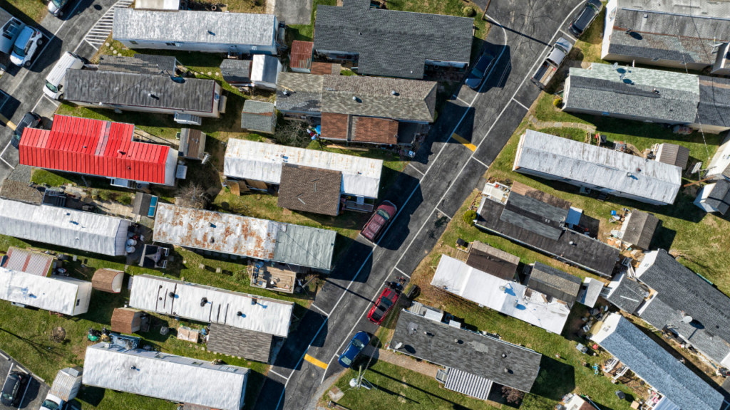 aerial view of a mobile home park as affordable housing solution