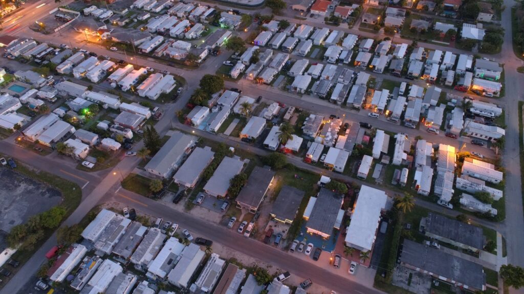 aerial view of a trailer park
