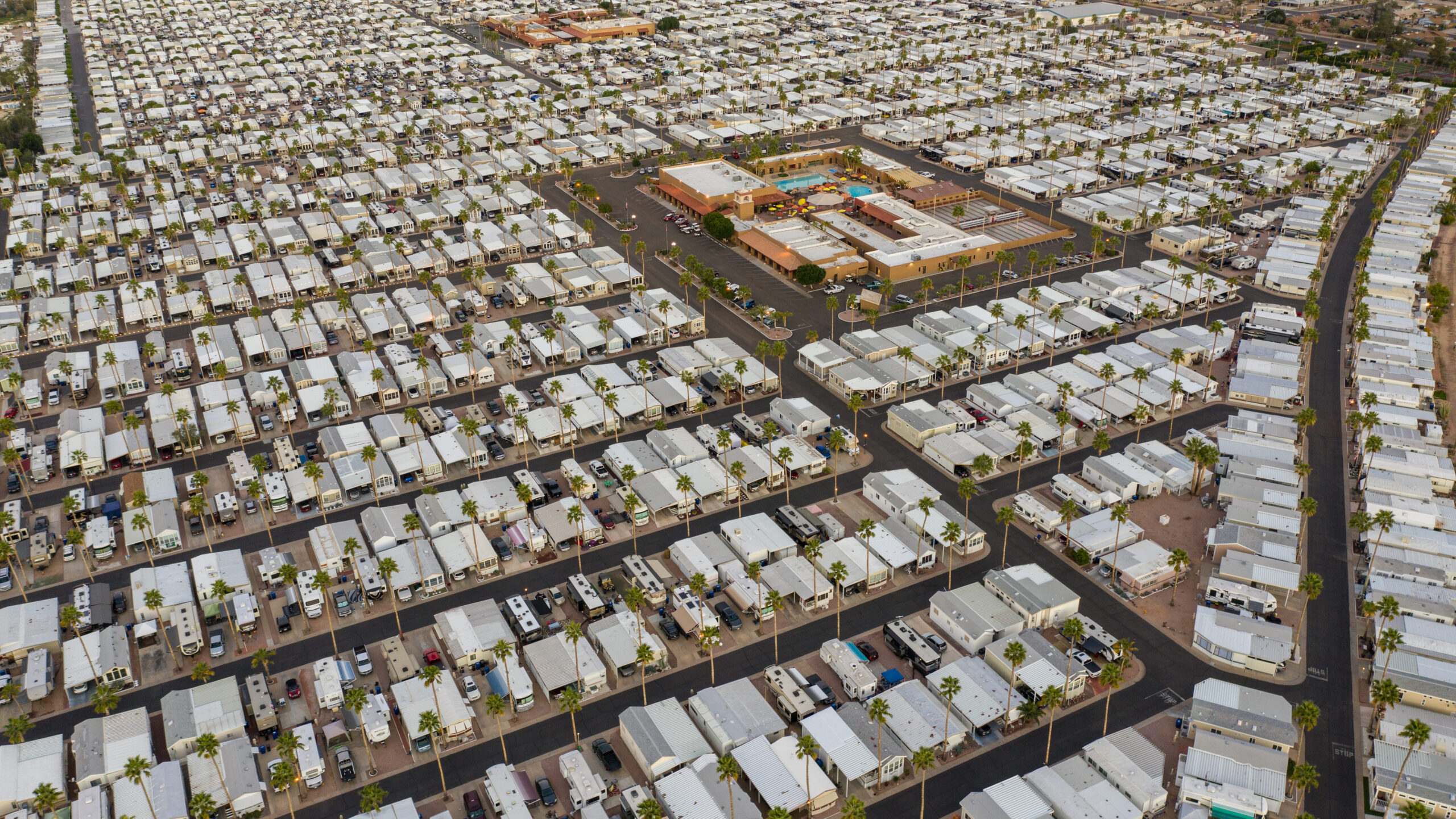 Aerial photo of Mesa Arizona retirement communities motor homes trailer parks
