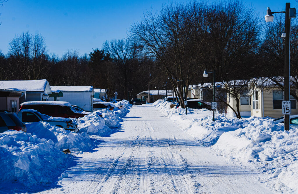 A small snow-covered road in Orwell, Ohio