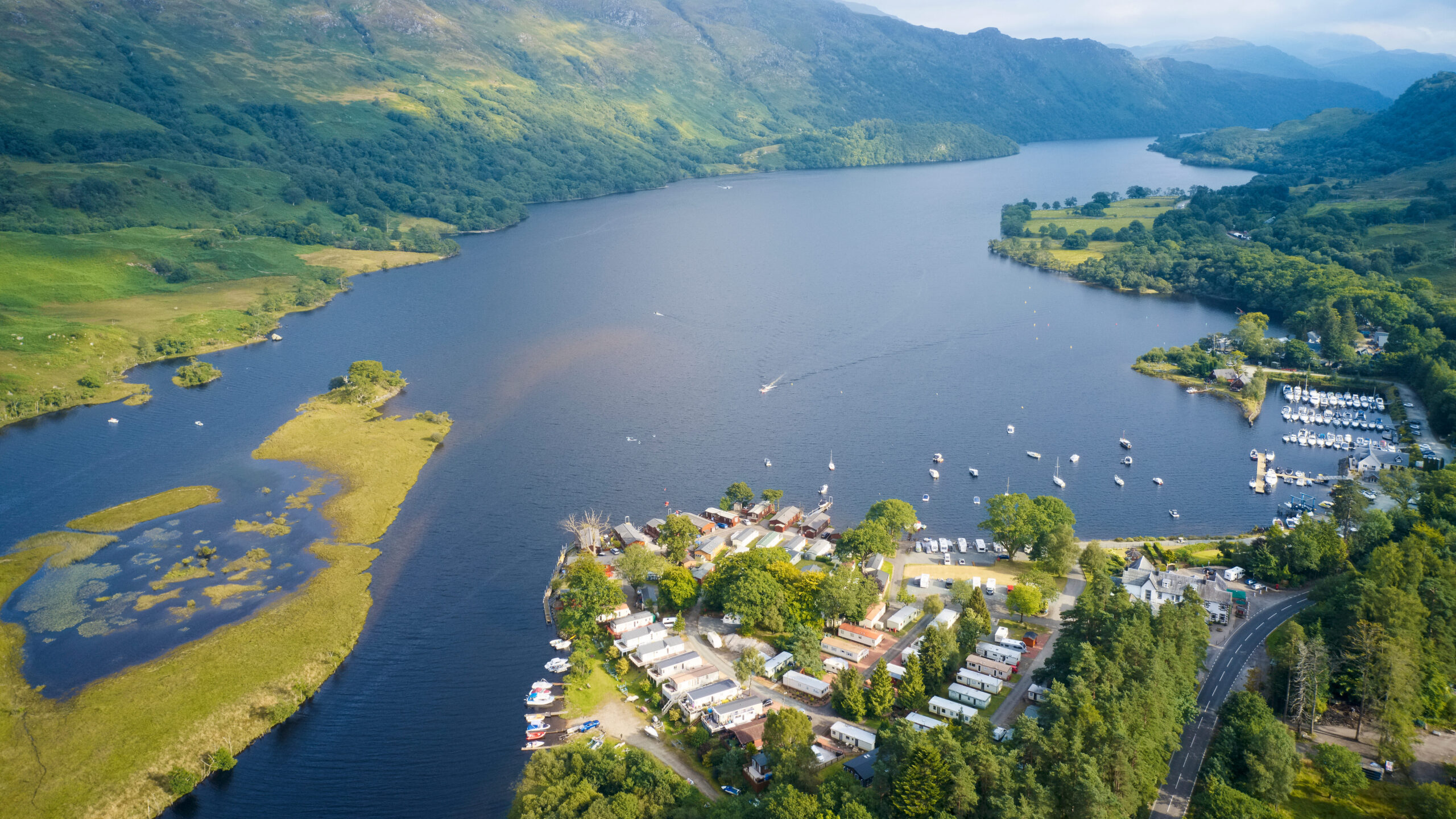 Caravan site park aerial at Inverbeg at Loch Lomond Scotland