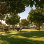 A well-kept mobile home park community, illustrating an article on mobile home park investing