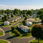 A well-kept mobile home park community, illustrating an article on mobile home park investing