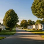 A well-kept mobile home park community, illustrating an article on mobile home park investing